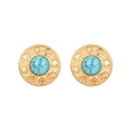 Boucles d'oreilles vintage en acier titane doré avec pierres turquoise rondes - E1482 Clous Ronds à Motif Turquoise