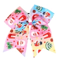 Macro detail of Christmas grosgrain bow with Santa and snowman patterns on elastic tie - 13# Gradient Festive Mix