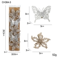 Glittery silver butterfly and gold flower Christmas ornaments set in a clear display box - Butterfly Christmas Flower/4Pcs/Silver