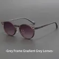 Retro grey round sunglasses with marble texture temples and dark grey polarized lenses - Matte Grey Frame Purple Grey Lens