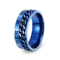Anello da uomo con numeri romani e catena rotante blu in acciaio al titanio - US 6 / Blu