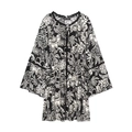 Jurk met bloemenprint, vintage uitlopende mouwen en verstelbaar strikje in de taille - XS / Zwart en Wit Gespikkeld