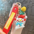 Cute Christmas keychain with snowman charm and red merry christmas silicone wrist strap - Snowman