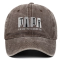 Detail of PAPA tools embroidery on a vintage washed brown cotton baseball cap - Coffee
