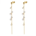 Elegant S925 silver long tassel earrings with golden chain and baroque pearls - GPE08 Long Pearl Tassel Earrings / Gold