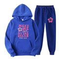 Survêtement bleu royal doublé polaire avec imprimé vintage rose et motifs floraux - L (XXL) / Haut Et Bas / Bleu Roi (66)