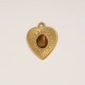 Detail of 18K gold stainless steel heart pendant featuring natural tiger eye stone center - Style H-Heart Tiger Eye Stone