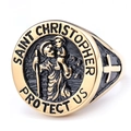 Vintage Saint Christopher protector ring for men in gold finish with cross relief - US 7 / Gold (05502)