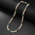 Handmade men's coconut shell necklace with turquoise beads for surfing and vacation style - Cream Coconut Shell with Brown Beads and Turquoise