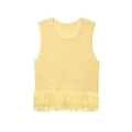 Women's yellow hollow knit vest with round neck and long fringe tassels on the hem - S / Yellow