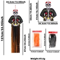Afmetingen van de Dag van de Doden skelet hanger met zwart-oranje kwastjes decor - Bloemen Schedel Bruidegom Stijl / Zwart + Oranje