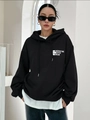 Oversized black hoodie with dropped shoulders and white text print in street style - S / Black (Thin Style)