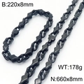 Set gioielli con collana e bracciale in acciaio inossidabile nero lucido a maglia piatta - Bracciale / Nero