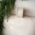 Close-up of 6cm cream velvet ribbon with gold stars for Christmas gift wrapping - Champagne Tulle Ribbon 6.3cm*10 Yards