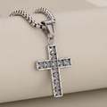 Colgante de cruz hip hop plateado con circonita cuadrada y cadena de caja a juego - Colgante de Cruz de Plata (Zirconia Clara)