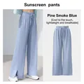 Pantalones de protección solar azul humo de pino con talle alto y abertura en el bajo - S / Bottoms / Azul Humo de Pino