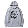 Grey fleece hoodie featuring black Football Is My Favorite Season letter print on chest - Grey-Football Is My Favorite Season