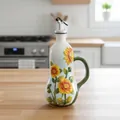 Aceitera de cerámica pintada a mano de 600ml con girasol, mango verde y boquilla de metal - Patrón de Girasol