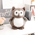 Brown owl plush toy with soft white fur and green polka dot wing details - 25cm / Dark Gray