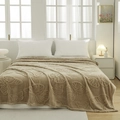 Plush camel flannel blanket featuring a 3D embossed butterfly pattern for home decor - Khaki