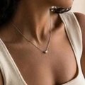 Silver heart pendant necklace in polished finish on delicate water wave chain for women - Small Silver Heart