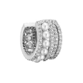 Macro shot of silver ear cuff featuring three rows of cubic zirconia and five white pearls - Silver Pearl White CZ Single