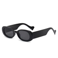 Retro oval sunglasses with wide black frame and dark lenses for a vintage fashion look - Black Frame Black Grey Lens