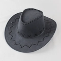 Détail d'un chapeau de cowboy gris en suédine avec coutures décoratives noires - Taille Adulte (Circonférence 58cm) / Gris