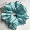 Oversized sky blue satin scrunchie with a silky finish and rich pleated texture - Light Blue
