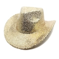 Sparkling gold sequin western cowboy hat with wide brim for festive party and stage wear - Light Gold Sequin Heart Pattern