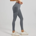 Grey high-waisted yoga leggings featuring functional dark grey mesh side pockets - S / Sea Rock Grey