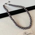 Elegante collana a filo singolo di perle grigio scuro con chiusura in argento - Stile Classico (3) / 8mm / Canna di fucile