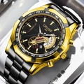 Business luxury men's waterproof watch in gold and black stainless steel with tachymeter - Black Strap Gold Case Black Dial