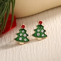 Christmas tree stud earrings in dark green enamel with gold plating and sparkling crystals - Rhinestone Christmas Tree (EAR0025)