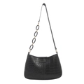 Minimalist black crocodile pattern underarm bag with decorative chain on white background - Black