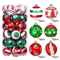 Close-up of 30pcs red green and white patterned Christmas ball ornaments with glitter finish - Painted Special Shape (MJCHQ92) / 30Pcs Pack / Classic Red Green White