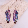 Elegant S925 silver cicada wing earrings with purple and blue gradient and gold flakes - Blue Painted-Gold Foil