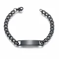 Macro view of black titanium steel Cuban link bracelet with rectangle blank ID tag - Men's Bracelet (Black)