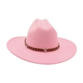 Pink western cowboy hat in felt fabric with brown star-studded leather hatband - One Size / Pink