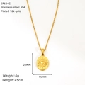 Detalles del collar de sol en acero inoxidable chapado en oro de 18k con medidas - Estilo de Patrón de Sol Ovalado (SP624G)