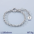 Polished 18k gold plated stainless steel chain bracelet with a 10mm letter O charm - Silver - Letter O (KB186404-Z)