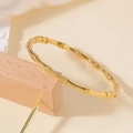 Elegant gold titanium steel bracelet with bamboo joint design and polished finish - Bamboo Shape Bangle