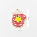 Christmas red glove alloy pendant with yellow bell and pink trim 1.5cm x 1.9cm charm - 2335 Glove with Bell