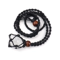 Detail of white raw stone pendant in black woven mesh net with wooden beads - White Crystal