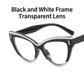 Cat-Eye-Brillengestell in Schwarz-Weiß mit goldenen Nieten und klaren Gläsern - Schwarz & Weiß Spleißen Klare Linse