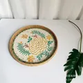 Round woven tray with floral shell mosaic pattern, 35cm diameter, bohemian home decor - Peony / Large 35*3cm
