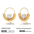 U-shaped 18K gold plated stainless steel earrings with white zircon dimensions detail - Round Zirconia Style (JDE0311183)