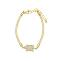 Adjustable gold turtle bracelet with sparkling crystals and mesh chain band - Gold