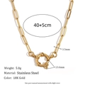 Chunky 18K gold plated stainless steel chain necklace with adjustable length clasp - Paperclip Sailor Clasp Chain 40+5cm