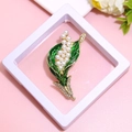 Elegant gold brooch with green enamel leaves and white pearls in a white display box - XZ070-Green Lily of the Valley-Boxed